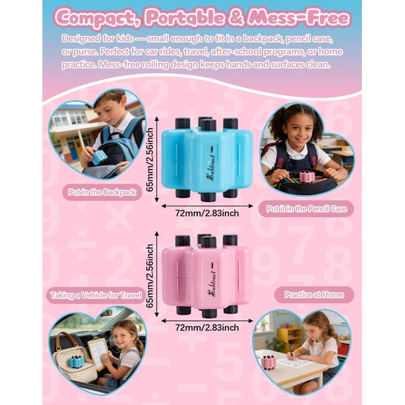 4-in-1 Math Roller Stamp Set for Kids - Addition Subtraction Multiplication Division Practice Tool - Refillable Randomized Math Exercise Stamp for Learning