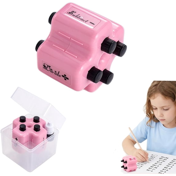 4-in-1 Math Roller Stamp Set for Kids - Addition Subtraction Multiplication Division Practice Tool - Refillable Randomized Math Exercise Stamp for Learning