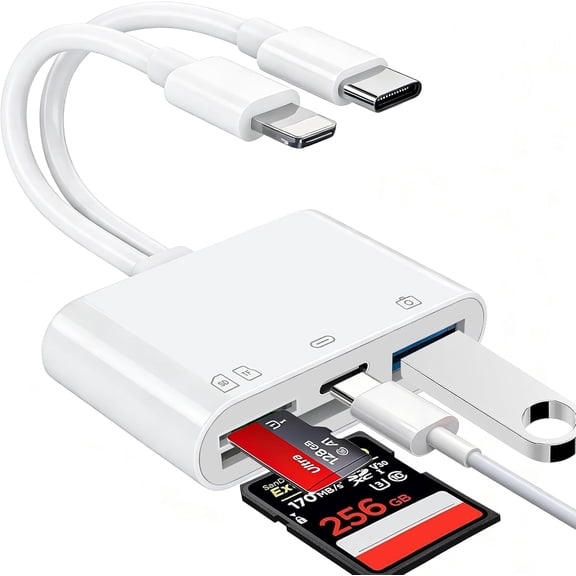 for 4-in-1 Memory Card Reader,SD Card Reader for iPhone,iPad Memory SD Card Reader USB C&Lightning Dual Port Micro SD Card Reader,Memory Card Reader for Camera Adapter,Support SD,Micro SD,