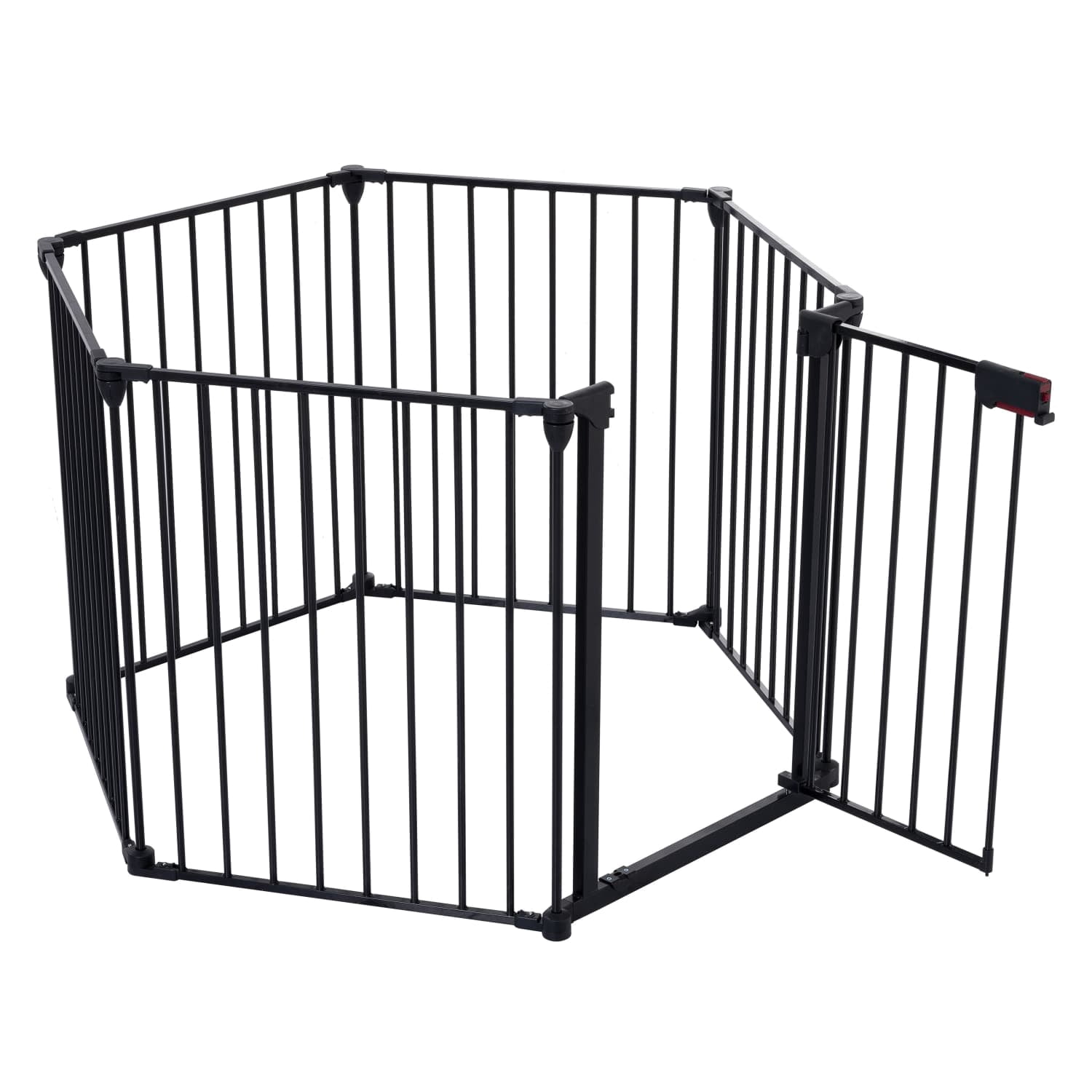 4-in-1 Metal Safety Gate, Freestanding Pet Gate Play Yard, Configurable Panels, 270° Pivot Design, Walk-Through Door with Child-Proof Lock for Home Safety