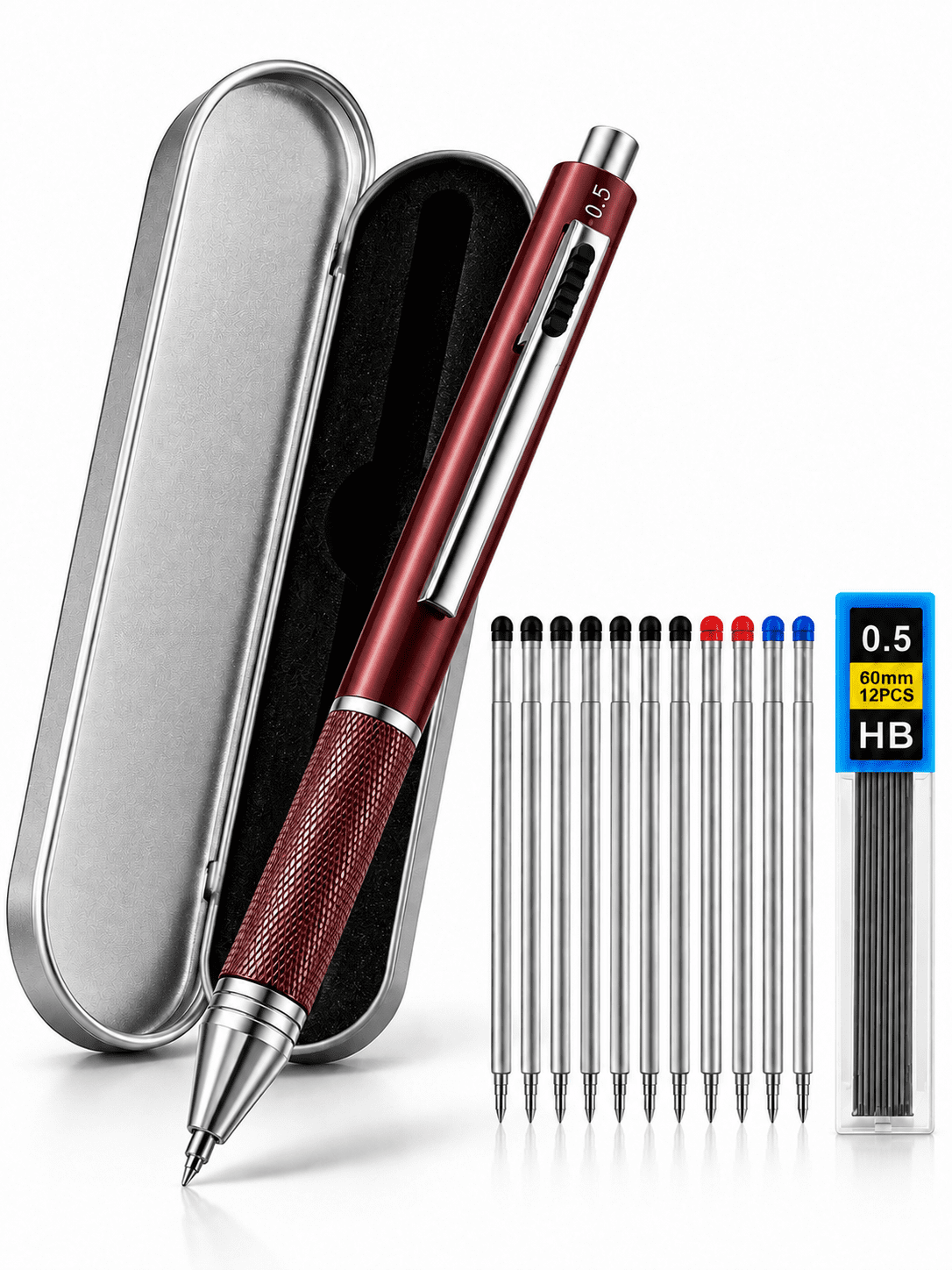 4-in-1 Metal Writing Pen with Gravity Selector, 3-Color Ballpoint Ink ...