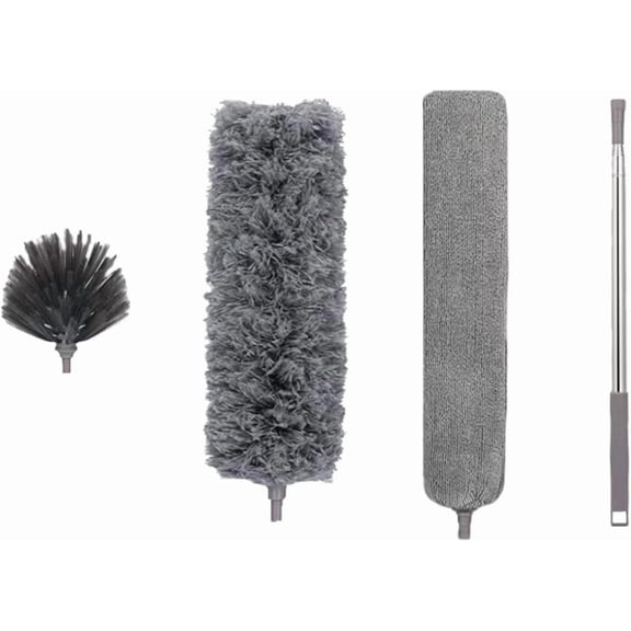 4-in-1 Microfiber Feather Duster Kit, 100 Inch Telescopic Extension Pole Dust Cleaner, Multi-Use Cobweb Duster for High Ceilings, Ceiling Fans, Blinds, Cars & Furniture