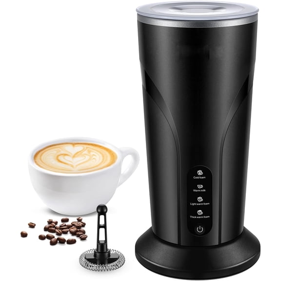 4-in-1 Milk Frother and Steamer, Electric Milk Steamer with Keep Warm Function, Automatic Warm and Cold Foam Maker for Coffee, Black