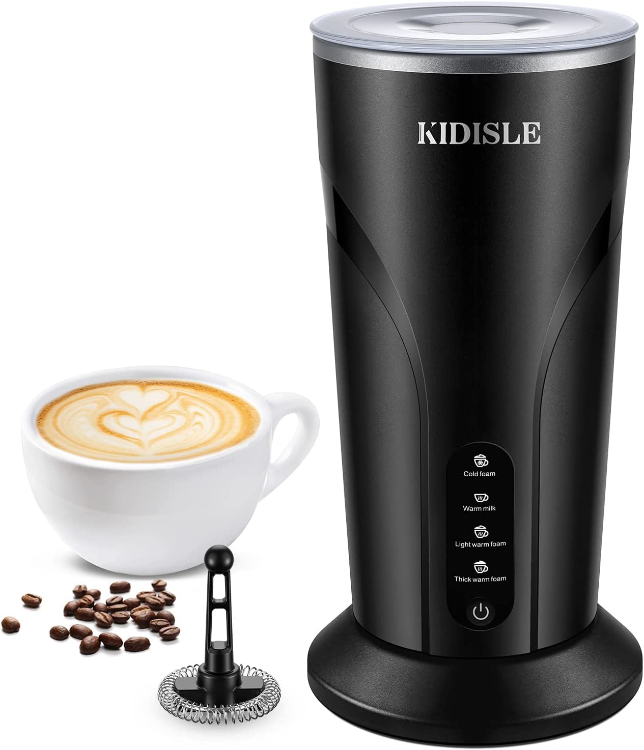 4-in-1 Milk Frother and Steamer, Electric Milk Steamer with Keep Warm Function, Automatic Warm and Cold Foam Maker for Coffee, Black