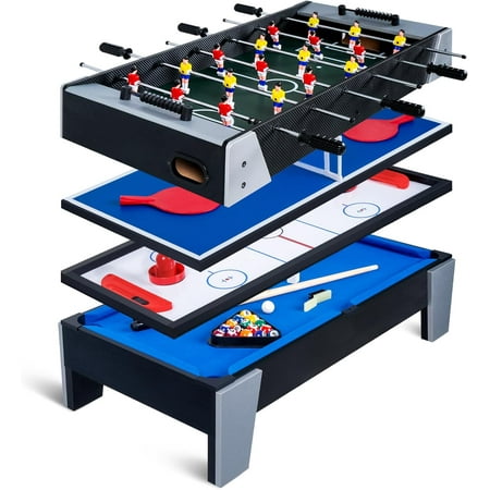 4-in-1 Mini Multi Game Table, Combination Game Table, Childrens Combo Arcade Set w/Pool Billiards, Hockey, Foosball and Table Tennis for Home, Play Room,Friends & Family