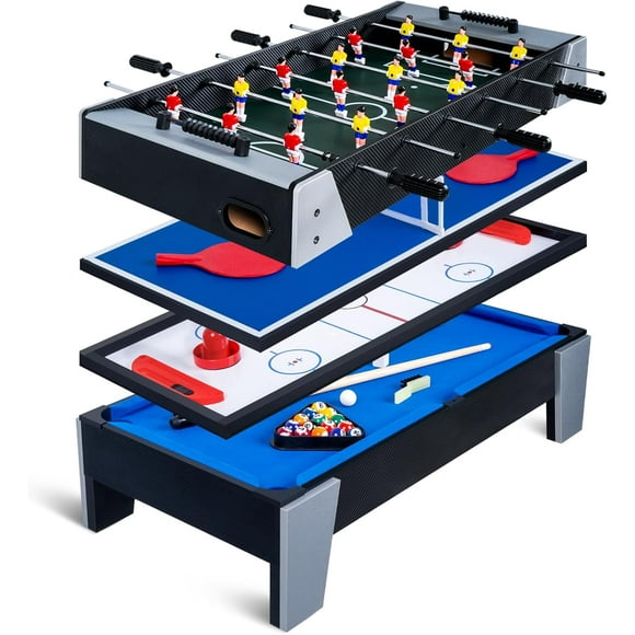 4-in-1 Mini Multi Game Table, Combination Game Table, Childrens Combo Arcade Set w/Pool Billiards, Hockey, Foosball and Table Tennis for Home, Play Room,Friends & Family