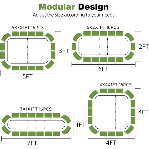 4-in-1 Modular Raised Garden Bed Kit - Adjustable Sizes (5x3x1ft, 4x4x1ft, 6x2x1ft, 7x1x1ft) - Heavy Duty Galvanized Steel Planter Box with Bracing Rods & Gloves for Vegetables, Fruits
