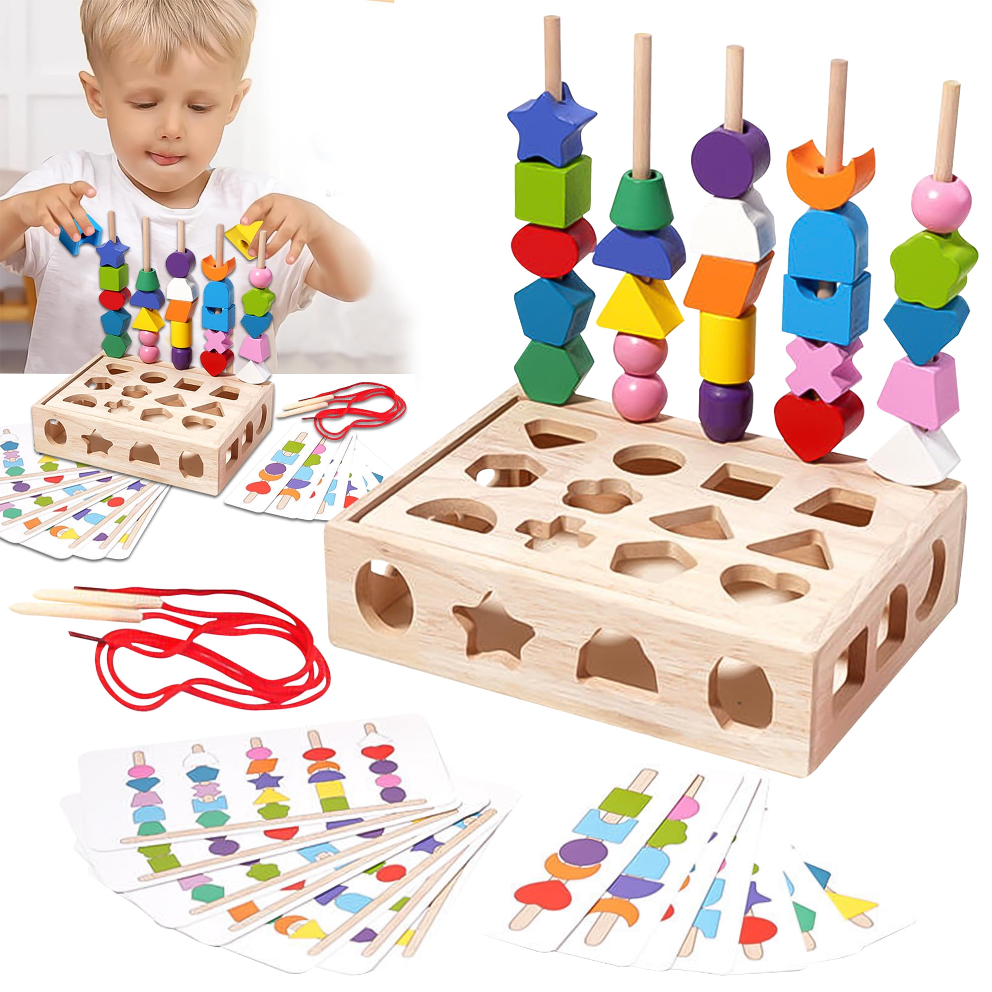 4 in 1 Montessori Toys for 2 3 4 Year Old Kid Boy Girl Toddler, Wooden