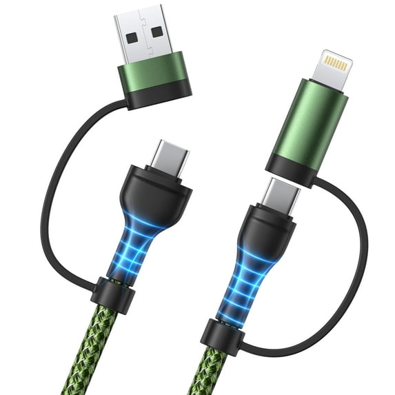 4 in 1 Multi Charger Cable 6 ft,XUDUO 60W 3.1A USB C to USB C Cable for iPhone,Samsung Galaxy-Green