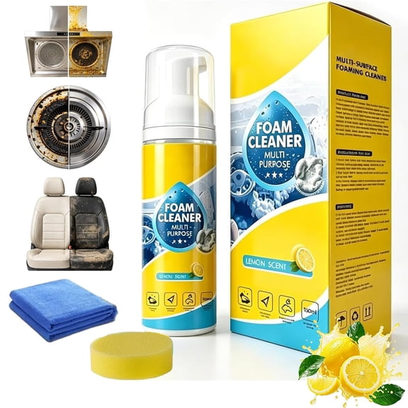 4-in-1 Multi-Enzyme Foam Cleaner, 5oz All-Purpose Deep Cleaning Spray for Car Interior with Lemon Fresh Scent, Safe on Many Surfaces