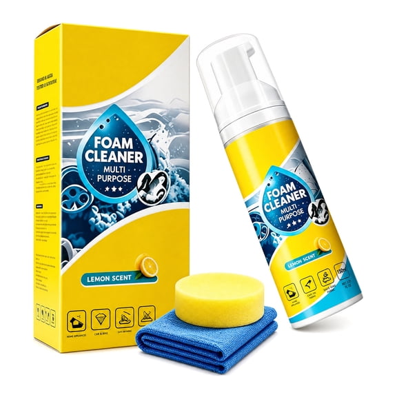 4-in-1 Multi-Enzyme Foam Cleaner 5oz, All-Purpose Deep Spray for Car Interior, Kitchen Grease, Bathroom Tiles, Sofa Upholstery (1PC+1 Sponge+1 Towel)