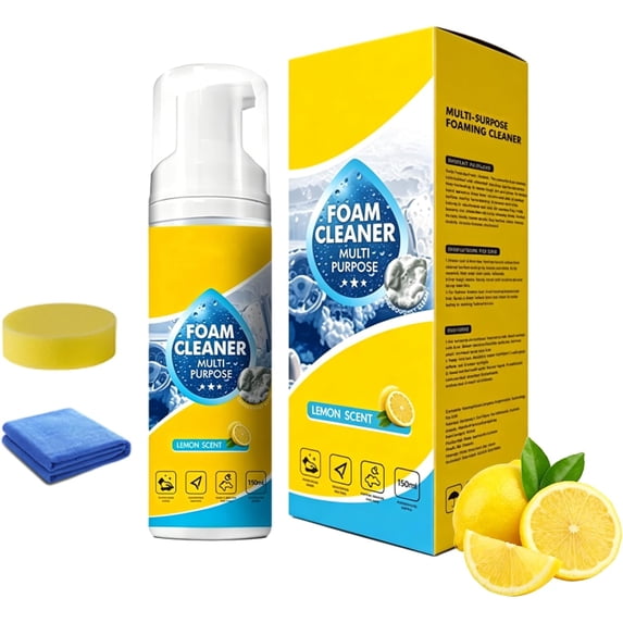 4-in-1 Multi-Enzyme Foam Cleaner 5oz, Lemon Scent Powerful Foam Spray, Deep Stain & Grease Remover for Car Interior, Kitchen, Bathroom Tiles and Sofa Upholstery,1PC