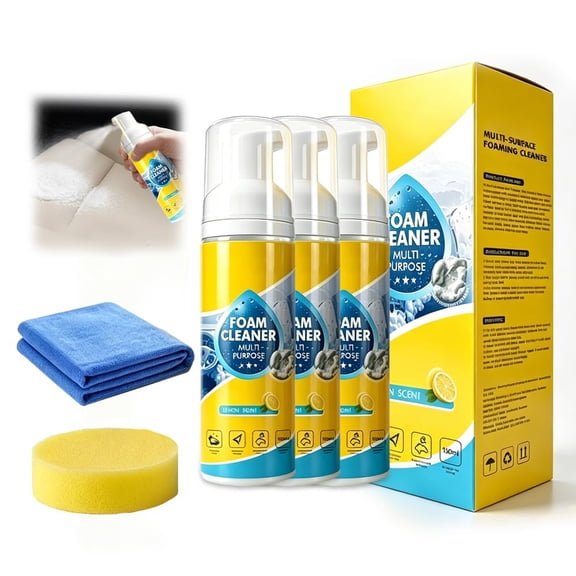 4-in-1 Multi-Enzyme Foam Cleaner, Car Interior Cleaner & Protectant, Multi Purpose Foam Cleaner for Leather Plastic & Fabric Car Kitchen Bathroom & Sofa