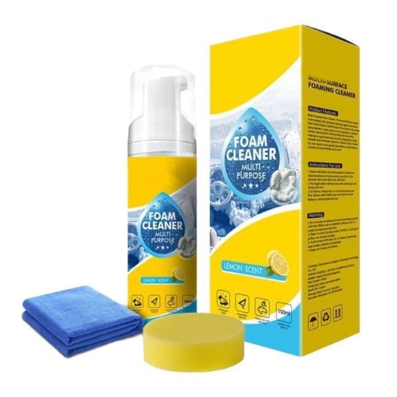 4-in-1 Multi-Enzyme Foam Cleaner, Car Interior Cleaner & Protectant, Professional Foam Cleaner Multi Purpose for Leather Plastic & Fabric Car Kitchen Bathroom & Sofa, Non-Greasy Finish