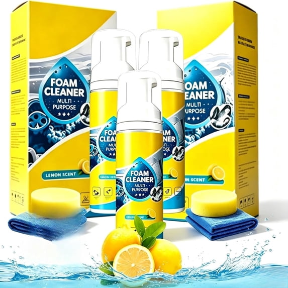 4-in-1 Multi-Enzyme Foam Cleaner-Cleaning Kit, All Purpose, Powerful & Multipurpose Car Interior Foam Cleaner, Lemon Fresh Scent, Deep Clean Car, Kitchen, Bathroom, Sofa (3Pcs, A cleaning kit)