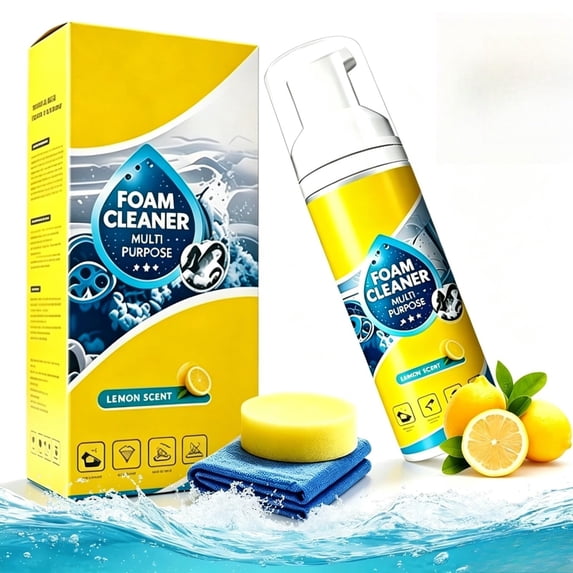 4-in-1 Multi-Enzyme Foam Cleaner-Cleaning Kit, All Purpose, Powerful & Multipurpose Car Interior Foam Cleaner, Lemon Fresh Scent, Deep Clean Car, Kitchen, Bathroom, Sofa