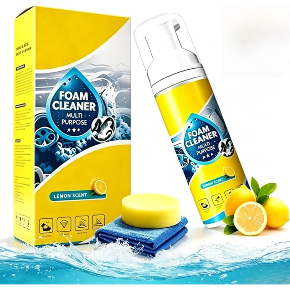 4-in-1 Multi-Enzyme Foam Cleaner-Cleaning Kit, All Purpose, Powerful & Multipurpose Car Interior Foam Cleaner, Lemon Fresh Scent, Deep Clean Car, Kitchen, Bathroom, Sofa (1Pcs, A cleaning kit)
