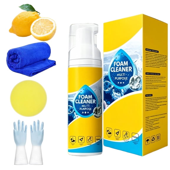 4-in-1 Multi-Enzyme Foam Cleaner - Deep Clean Car, Kitchen, Bathroom&Sofa, All-Purpose Deep Foam No-Rinse Cleaner for Car Interior, Kitchen Grease, Bathroom Tiles, Sofa Upholstery,1Set