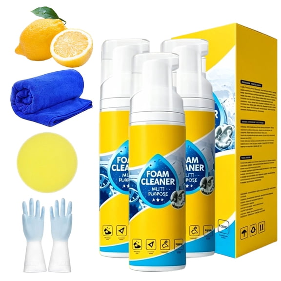 4-in-1 Multi-Enzyme Foam Cleaner - Deep Clean Car, Kitchen, Bathroom&Sofa, All-Purpose Deep Foam No-Rinse Cleaner for Car Interior, Kitchen Grease, Bathroom Tiles, Sofa Upholstery,1Set