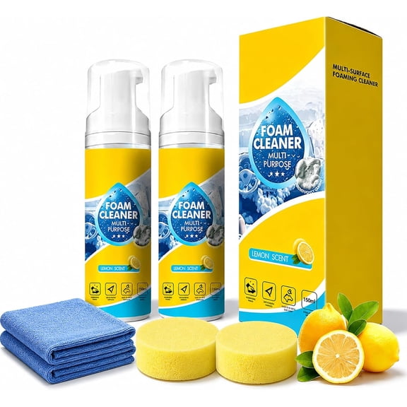 4-in-1 Multi-Enzyme Foam Cleaner, Powerful & Multipurpose Car Interior Foam Cleaner All Purpose, for Car Interior, Kitchen Grease, Bathroom Tiles, Sofa Upholstery, No-Rinse (2Set)