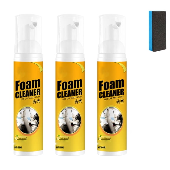 4-in-1 Multi-Enzyme Foam Spray Cleaner, No-Rinse Deep Cleaning Foam Cleaner, Lemon Scent, Multipurpose Cleaner for Car Interior, Kitchen, Bathroom Tiles, Sofa, Leather Plastic Fabric