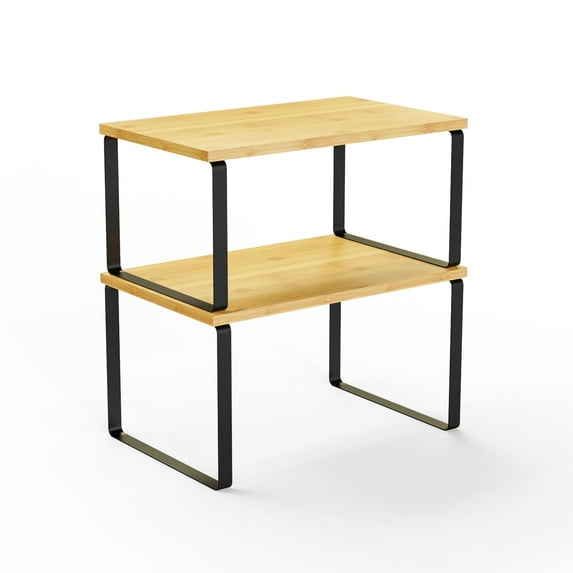 4-in-1 Multi-Functional Nesting Side Tables Set, Stackable/Beside/L-Shaped/Nested End Tables with Bamboo Top & Metal Frame for Living Room, Bedroom, Small Space