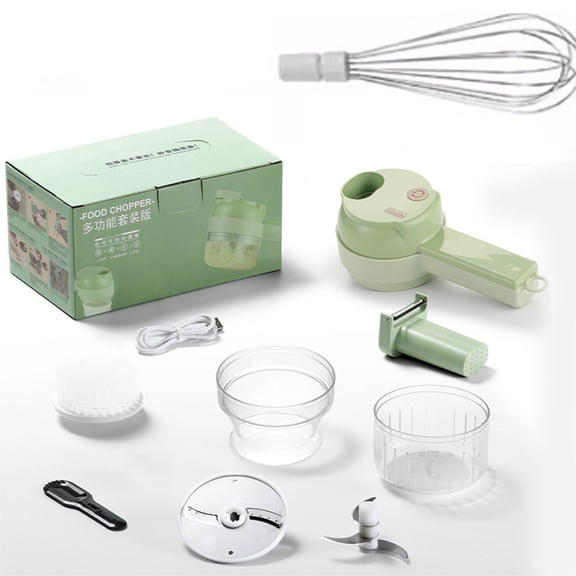 4 in 1 Multi-Functional Portable Electric Chopper Vegetable Cutter Set, Wireless Grinder, for Home Kitchen Garlic, Peppers, Onions, Meat