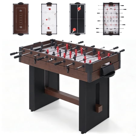 4-in-1 Multi Game Table, 54" Combination Game Table Set with Air Hockey, Table Tennis, Foosball & Poker Top, Indoor Combo Game Table
