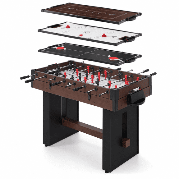 4-in-1 Multi Game Table, 54" Combination Game Table Set with Air Hockey, Table Tennis, Foosball & Poker Top, Indoor Combo Game Table