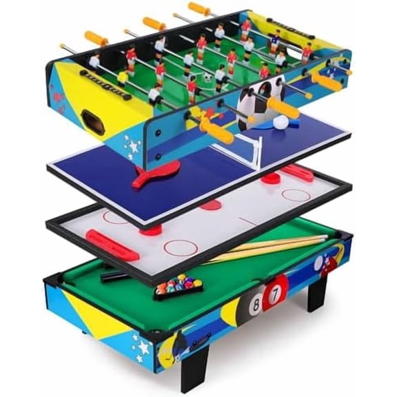 4-in-1 Multi Game Table Air Hockey, Foosball, Pool & Table Tennis Combo Set, Stackable Design for Family Game Room$$Sport & Recreation Other