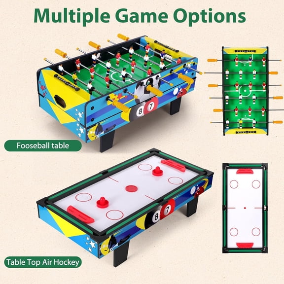 4-in-1 Multi Game Table Air Hockey, Foosball, Pool & Table Tennis Combo Set, Stackable Design for Family Game Room