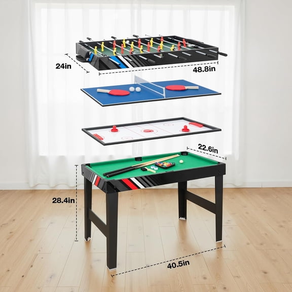 4-in-1 Multi Game Table - Foosball, Pool Billiards, Air Hockey & Table Tennis Combo for Family Room