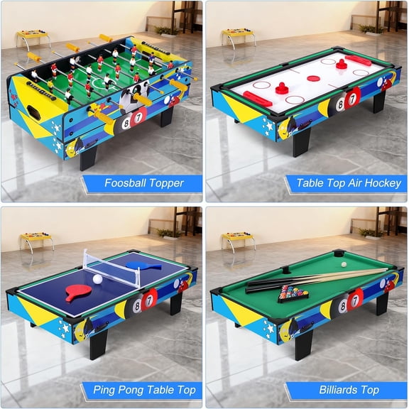4-in-1 Multi Game Table Hockey, Foosball, Pool & Table Tennis Combo Set for Family Game Room