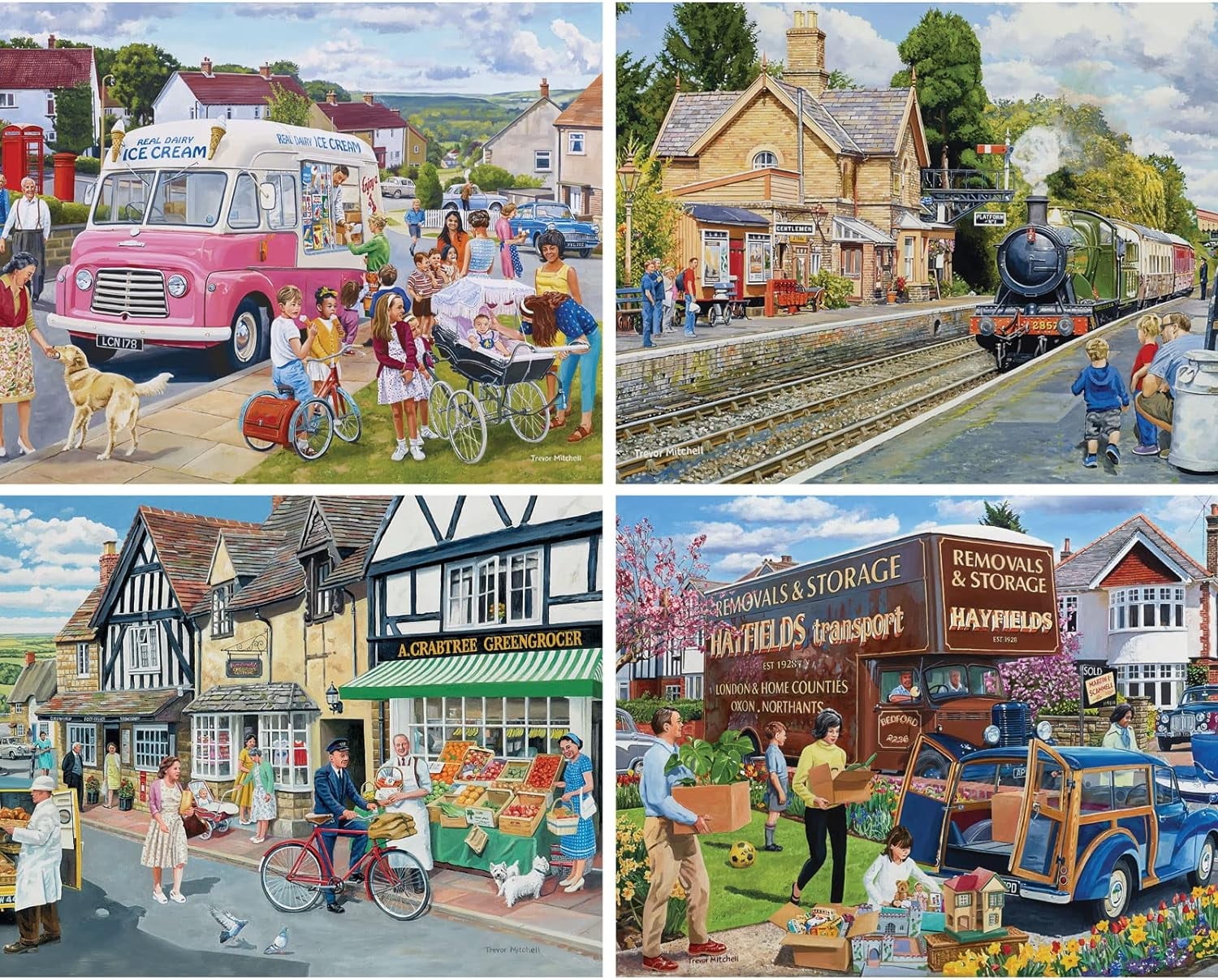 - 4-in-1 Multi-Pack 500 Piece Jigsaw Puzzles for Adults - 500 pc Village Memories Puzzle Set Bundle by Trevor Mitchell -  20.5" x 15"