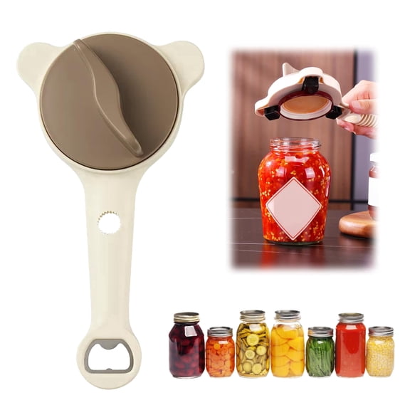 4-in-1 Multi-Purpose Jar Opener - Ergonomic Stainless Steel, Fits 1-3.5 Inch Bottle Caps, Easy Grip for Seniors & Weak Hands, Opens Beer, Sauces, Canned Goods