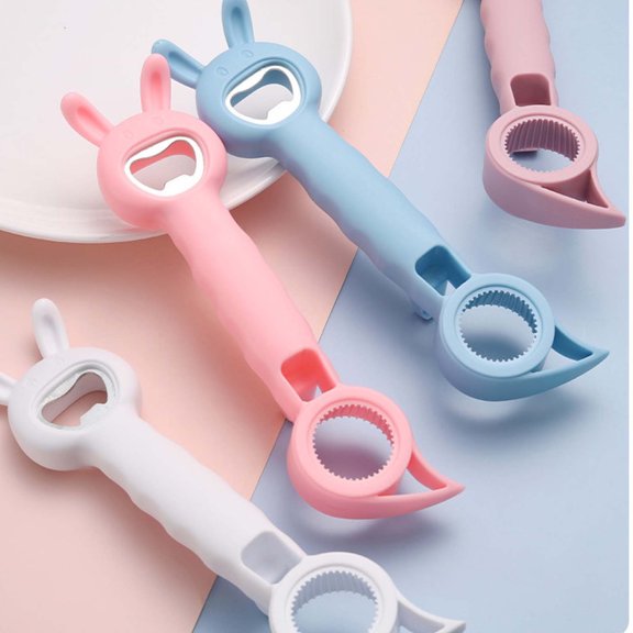 4-in-1 Multi-function Beer Bottle Opener Ergonomic Design Food-Grade PP & Stainless Steel for Bottle Caps Can Lids Home Parties BBQ Outdoor Gatherings Daily Use(Pink)