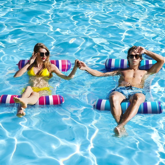4-in-1 Multi-purpose Inflatable Rafts Loungers Blue and Red 2 Pack Swimming Pool Water Toys