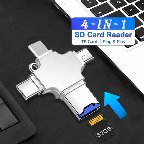 4-in-1 Multifunction Card Reader OTG Adapter HUB, Compatible with iPhone iPad Android Mac PC Camera