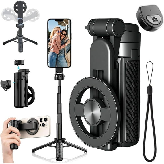 4-in-1 Multifunctional 360° Magnetic Selfie Stick, 2025 New Magnetic Selfie Stick Tripod, for iPhone & Android, for Live Streaming, Video Recording