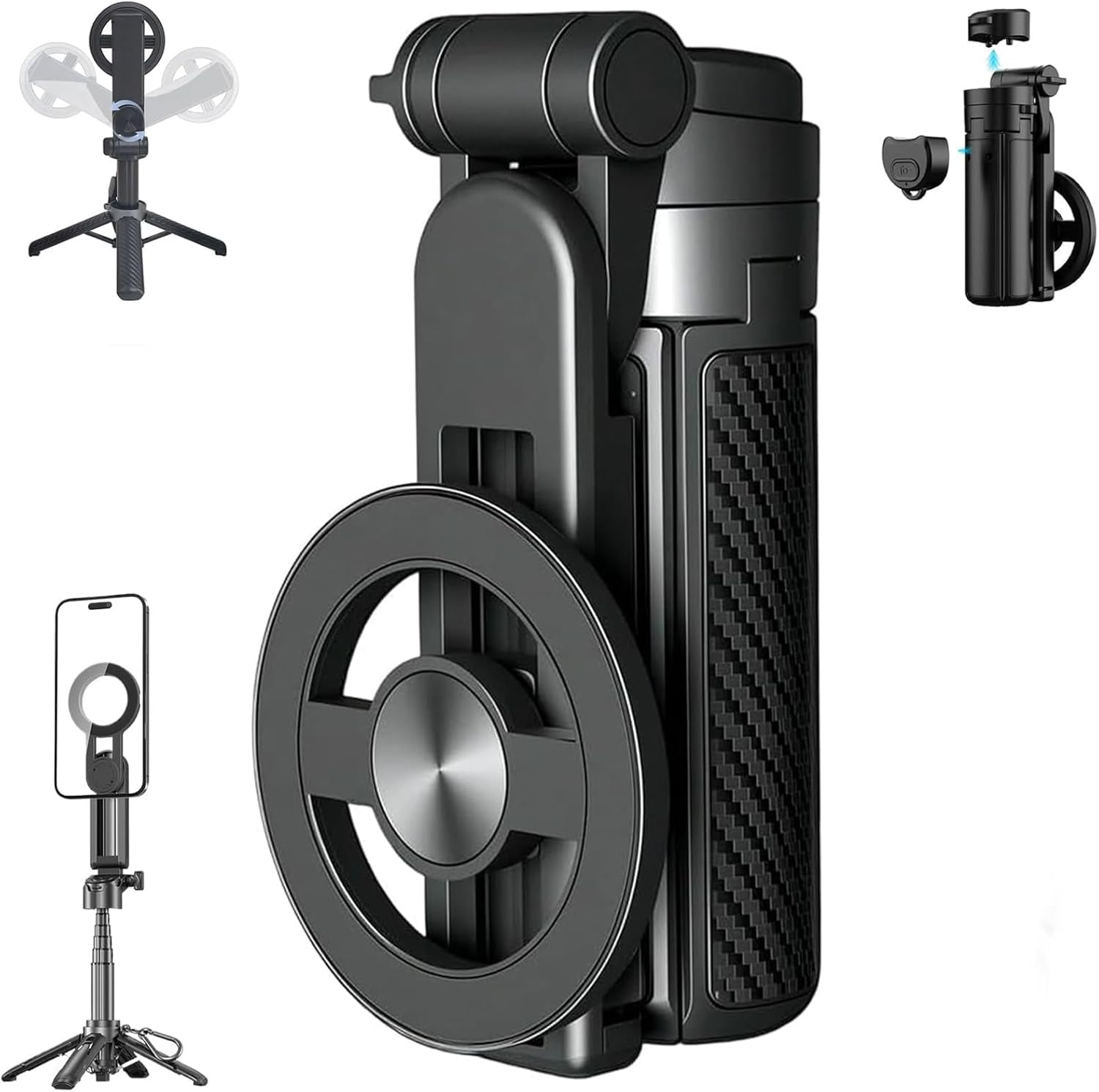 4-in-1 Multifunctional 360° Rotation Magnetic Selfie Stick, 360° Rotation Phone Tripod with Wireless Remote, Portable Extendable Mag Tripod, Phone Stand for Video Recording or Vlogging