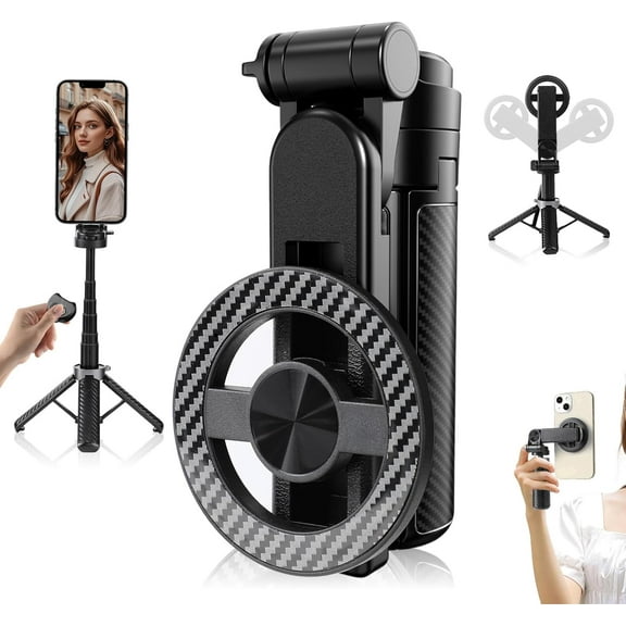 4-in-1 Multifunctional 360 Rotation Magnetic Selfie Stick,Universal Phone Tripod with Detachable Remote Control, Extendable Mag Stand for Video Recording & Vlogging