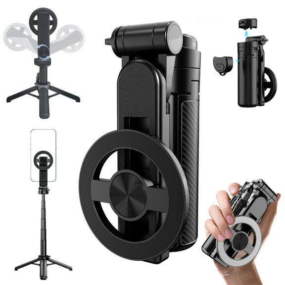 4-in-1 Multifunctional 360 Rotation Magnetic Selfie Stick with Wireless Detachable Remote Control, Mini Portable Detachable Scalable Magnetic Selfie