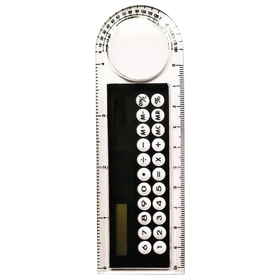 4-in-1 Multifunctional Calculator, Transparent Ruler With Magnifier, Portable Protractor Angle Measuring Tool, Math Stationery Kit, Clear Electronic Calculator, 5.12×1.97 inches, (Black)