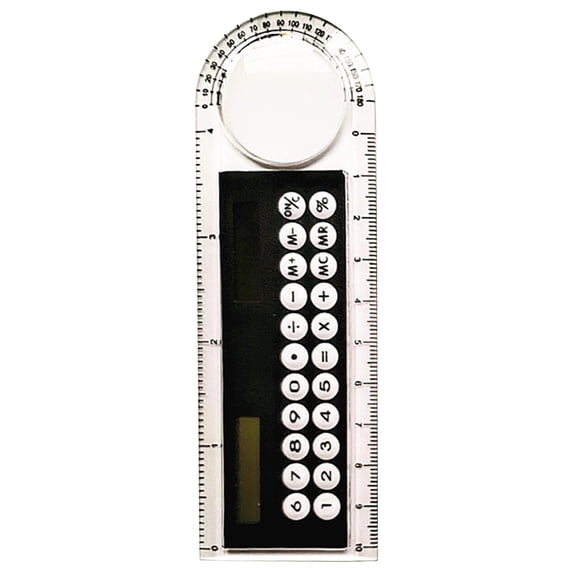 4-in-1 Multifunctional Calculator, Transparent Ruler With Magnifier, Portable Protractor Angle Measuring Tool, Math Stationery Kit, Clear Electronic Calculator, 5.12×1.97 inches, (Black)