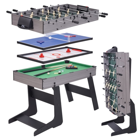 4-in-1 Multifunctional Foldable Gaming Table, Combination Game Table with Table Tennis, Air Hockey, Billiards, and Foosball, Suitable for Adults, Families, and Game Rooms
