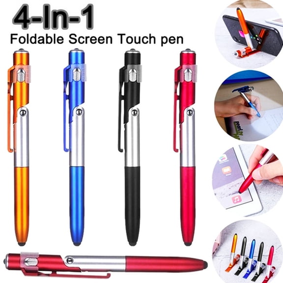 4 in 1 Multifunctional Foldable LED Light Mobile Phone Rack Touch Ballpoint Pen Blue ABS