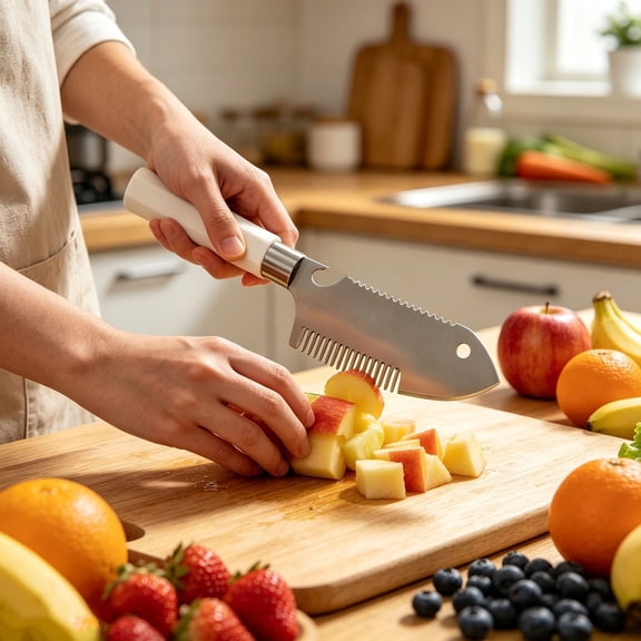 4-in-1 Multifunctional Kitchen Tool, Stainless Steel Utility Knife with Ergonomic Handle, Versatile Slicer, Chopper, Peeler & Fish Scaler for Food Prep(Beige)