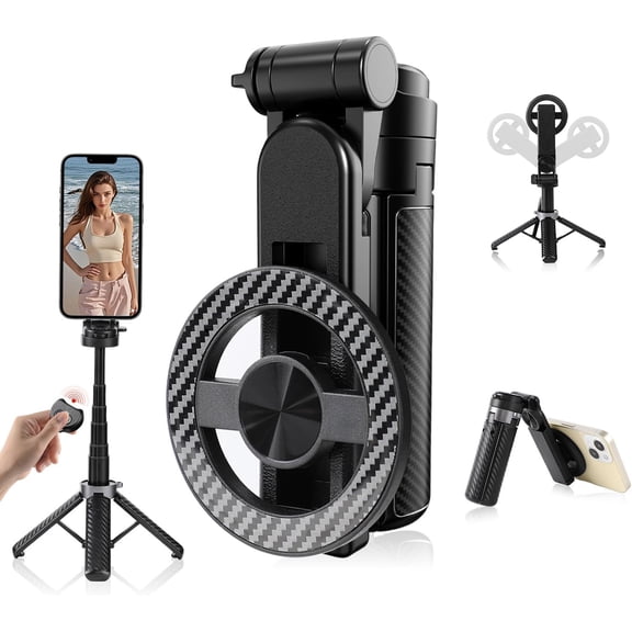 4-in-1 Multifunctional Magnetic Selfie Stick,360 Rotation Phone Tripod, Portable Extendable Mag Tripod,for Video Recording & Vlog,Portable Pocket Size for iPhone & AndroidBlack