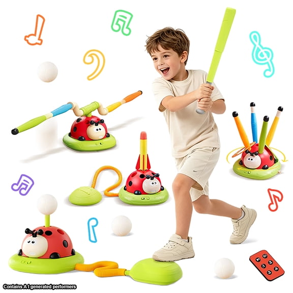 Kids Baseball Toys Musical Jump Toss Rings, Stomp Launch 4-in-1 Set with Music for Ages 3+ Gifts