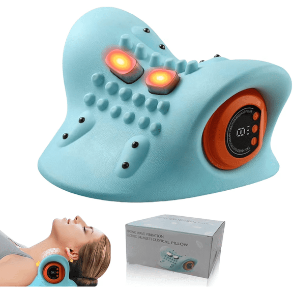 4 in 1 Neck Shoulder Massager with Heat & Stretching Function,Adjustable Intensity Neckline Relax Device for Home,Office & Travel Use